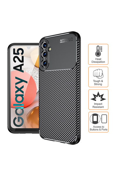Gekko Mobile Премиум калъф с автофокус, съвместим с Galaxy A25 5G, карбонов д...