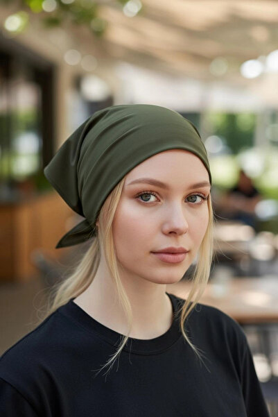 ETİFA Üçgen Bandana Fular Bone Mutfak ve Aşçı Bone Likralı Soft Haki Yeşil