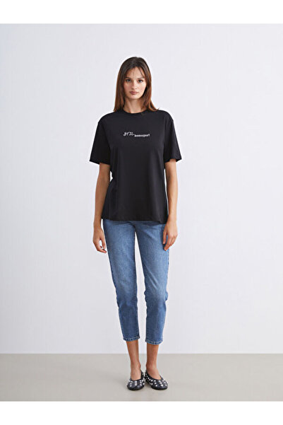 LC Waikiki Slogan Printed Oversize 100% Cotton Women's T-Shirt
