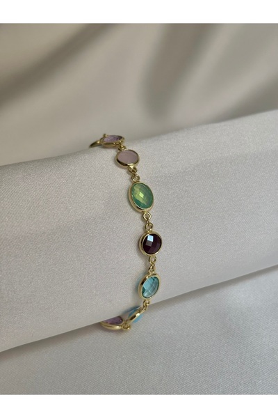 FEİLİF ATELİER Kadın Gold Zincir Çok Renk Detaylı Taşlı Oval Kararmaz Çelik B...