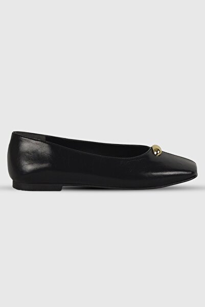 Modezya Black Raschel Stone Detail Blunt Toe Women's Shoes Ballet Flats
