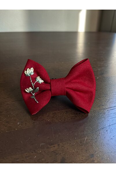 EGOMİ Keten Kırmızı kumaş işlemeli Saçsız Bebek Tokası