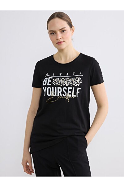 LC Waikiki Rmz Gi̇yi̇m Farkiyla Zero Roba Collar Printed Women's T-Shirt