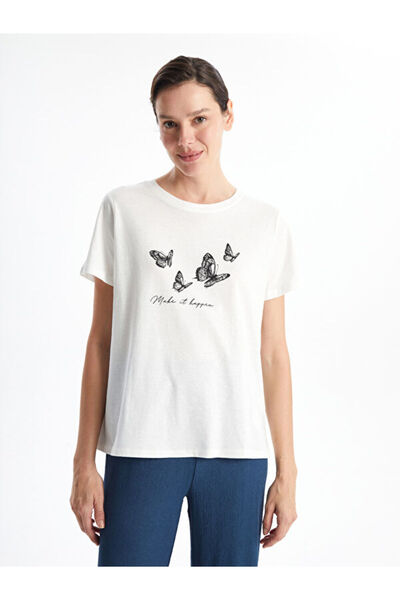 LC Waikiki Rmz Gi̇yi̇m Farkiyla Zero Roba Collar Printed Women's T-Shirt