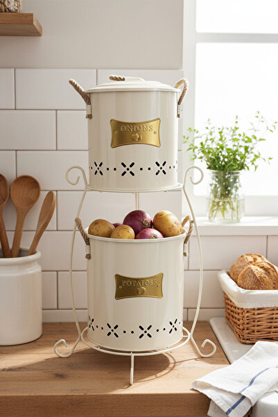 Feronyahome & Garden 2 Katlı Metal Standlı Patates Soğan Kovası Seti