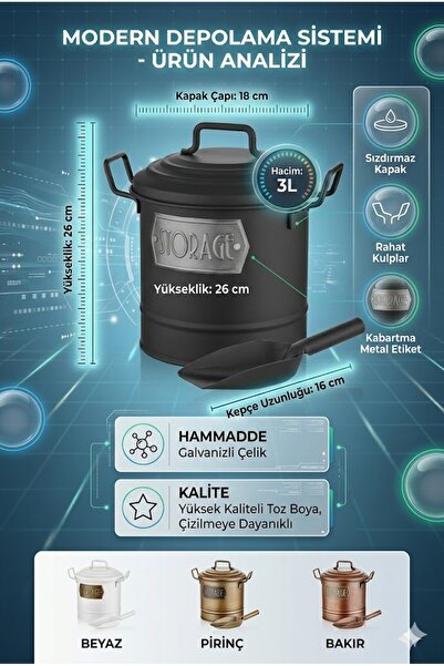 The Mia Galvanized Steel Legume Storage Bucket 3 Lt with Scoop