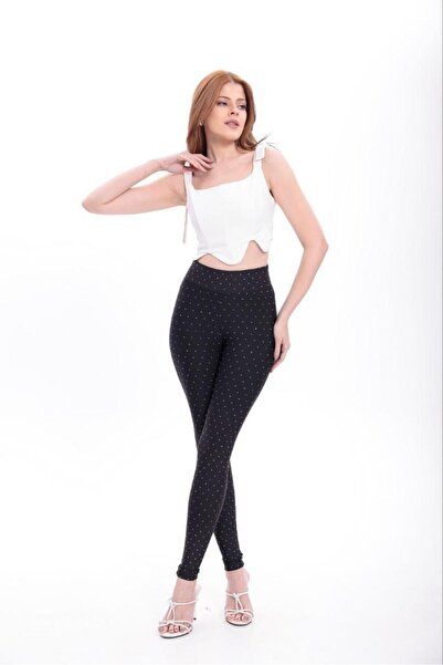 Mottotrend Black Leggings with Stones