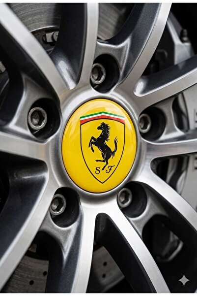 BsElektronik Ferrari Yellow S.F Round Wheel Hub Emblem Drop Sticker Set of 4 ...