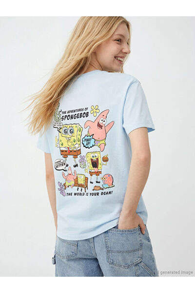 LC Waikiki طاقم الرقبة سبونج بوب تي شيرت المرأة المطبوعة
