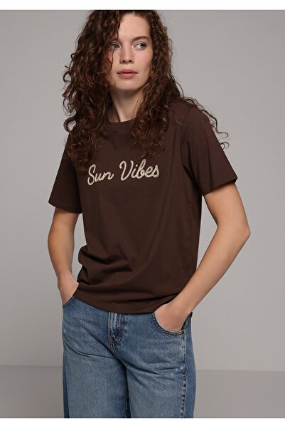 Colin's Regular Fit Round Neck Printed Women's Brown Short Sleeve T-Shirt
