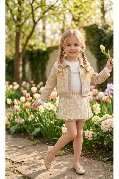 zavera for kids Set din gabardină piese cu detalii florale pentru fete - Jach...