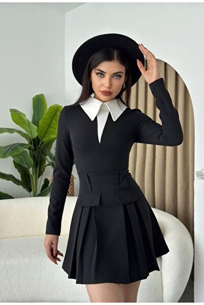 ETİKAFASHION Kadın Sisam Cep Detay Mini Elbise