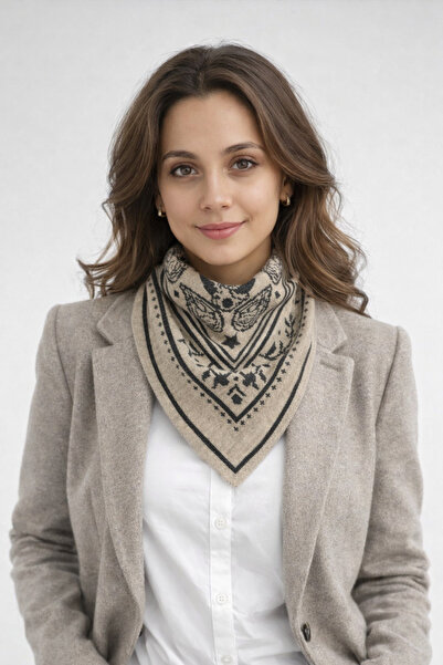 Sebir Moda Ethnic Patterned Double-Sided Knitwear Triangle Scarf