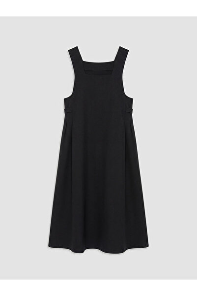 LC Waikiki LCW Modest Μαύρο Φόρεμα με Τετράγωνο Γιακά σε Γραμμή Α