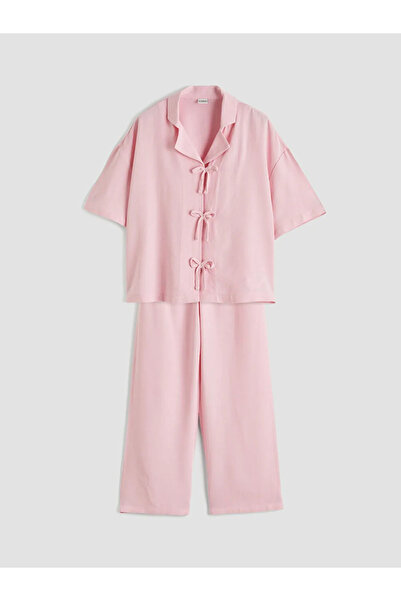 LC Waikiki LCW Kids Pembe Keten Karışımlı Kız Çocuk Bluz Ve Pantolon