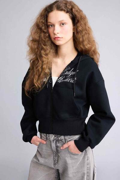 DeFacto Hooded Printed Zippered Sweatshirt H0168Ax26Sp