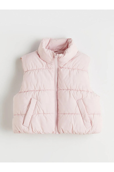 LC Waikiki Lcw Kids Black Water Repellent Mock Neck Girl Child Puffer Vest