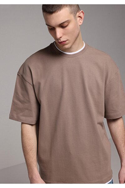 Colin's Tricou cu mânecă scurtă gri pentru bărbați, cu gât rotund, oversize