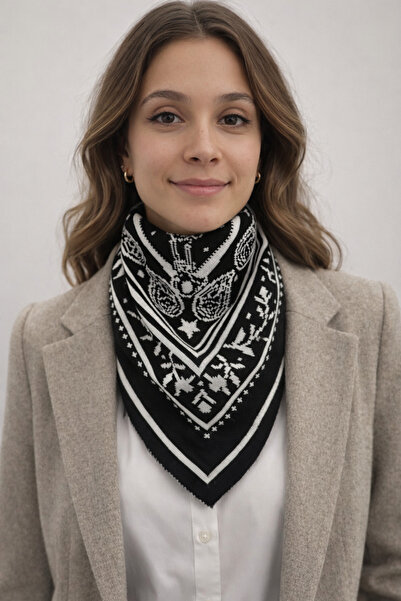 Sebir Moda Ethnic Patterned Double-Sided Knitwear Triangle Scarf