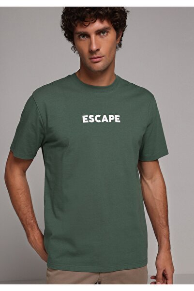 Colin's Tricou verde cu mânecă scurtă pentru bărbați, cu gât rotund, cu potri...