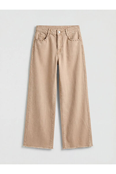 LC Waikiki Lcw Kids Beige Wideleg Studded Detail Girls' Jean Pants