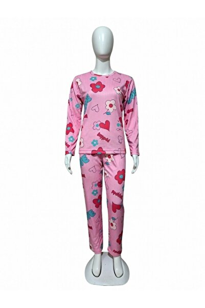 AY GİYİM طقم بيجامة وردي اللون للفتيات الصغيرات، مصنوع من قماش الإنترلوك، مضا...