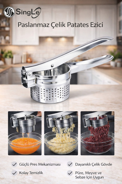 Single Stainless Steel Potato Masher Large Chamber Potato Masher Puree Maker