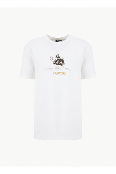 Discovery Expedition D6SM-TST3761 Kırık Beyaz Bisiklet Yaka Relaxed Baskılı E...