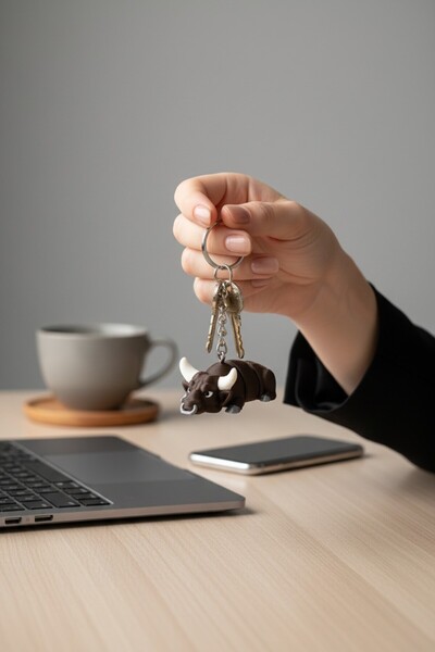 Pazarois Powerful Bull Figure with Movement Keychain