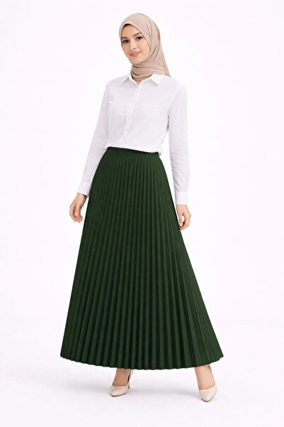 Alfanora Hijab White Shirt and Pleated Skirt Double Set Casual and Office Chi...