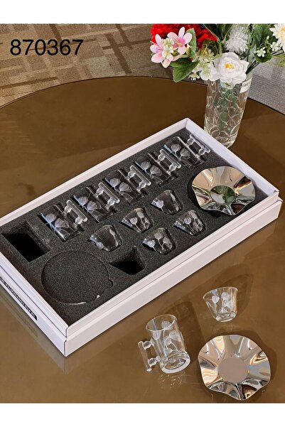 Alamtiaz طقم فناجين شاي وقهوة مع صحون ستيل، تصميم عصري، 18 قطعة