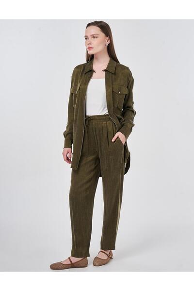 KYR Pocket Detail Lyocell Viscose Two-Piece Set Dark Khaki