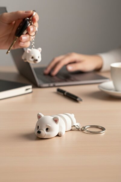 Pazarois Movable Polar Bear Figure Keychain
