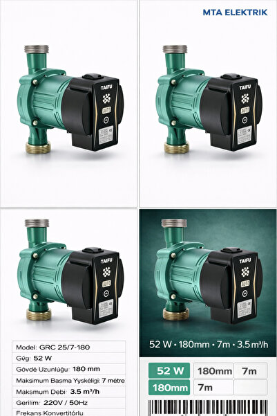 Taifu GRC 25/7-180 Frekans Konvertörlü Sirkülasyon Pompası 52W 7m 3.5m³/h 220V