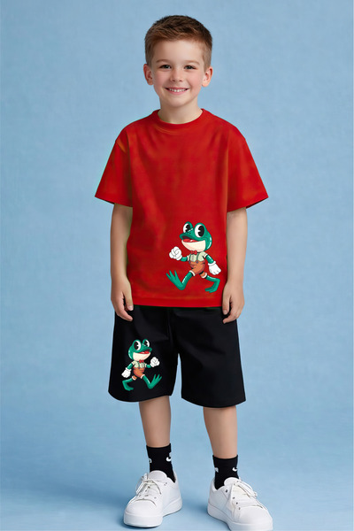 CACTUS COLLECTION طقم تي شيرت وشورت مطبوع عليه ضفدع