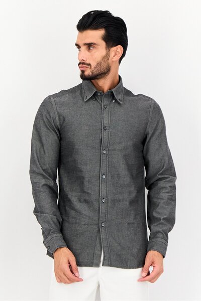 Thomas Pink Men Slim Fit Plain Long Sleeve Dress Shirt, Grey