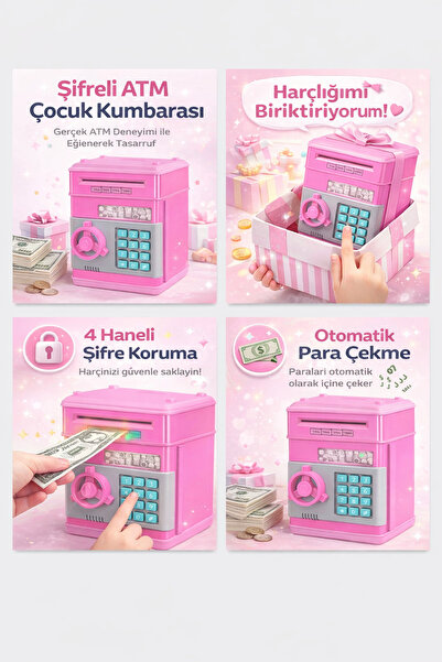 babysch Şifreli ATM Çocuk Kumbarası (pembe)