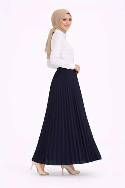 IVORA WEAR Tesettür Beyaz Gömlekli Pliseli Etek İkili Takım Gündelik ve Ofis ...