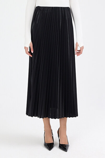 Geco Women's Quality Black Pleated Skirt with Elastic Waist