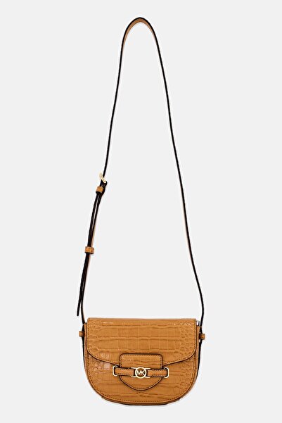 Michael Kors Women Saddle Crocodile Embossed Cross Body Bag, Tan