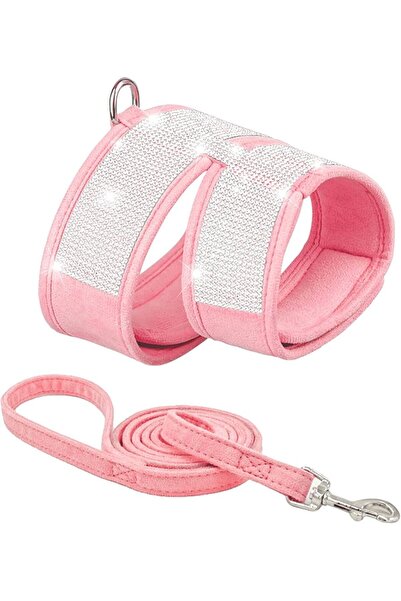 EDA LUXURY BEAUTY 2-Piece Special Dog and Cat Luxury Pink Stone Collar & Walk...