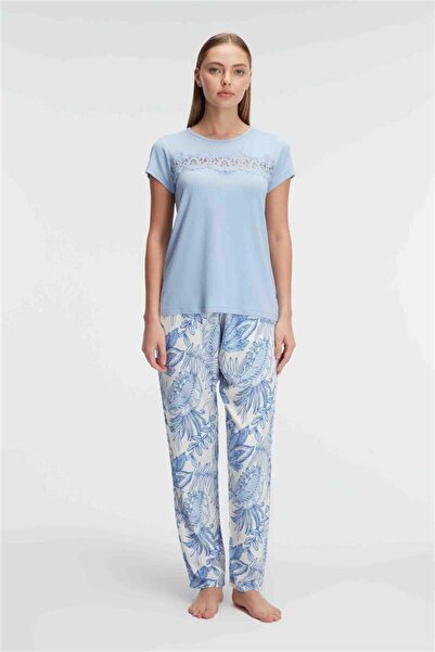 Findit Short Sleeve Crew Neck Women's Viscose Floral Patterned Summer Knitted...