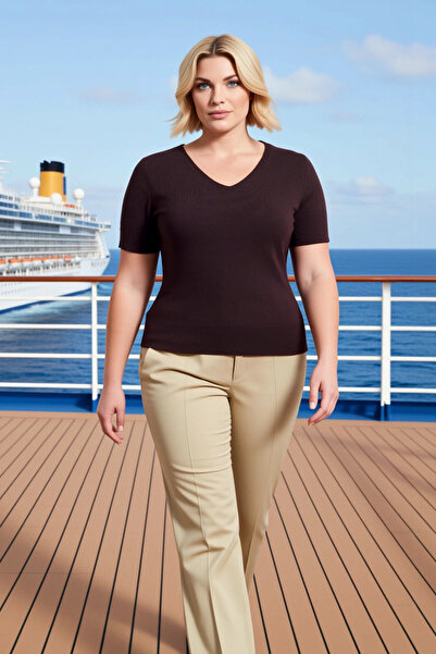 BENERLY بلوزة نسائية تريكو بياقة على شكل V وأكمام قصيرة ونمط عادي وقصة قياسية...