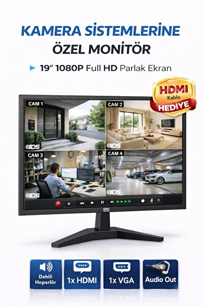 IDS Güvenlik Kamerası Sistemleri için 19" FullHD Monitör HDMI VGA Flat Ekran ...