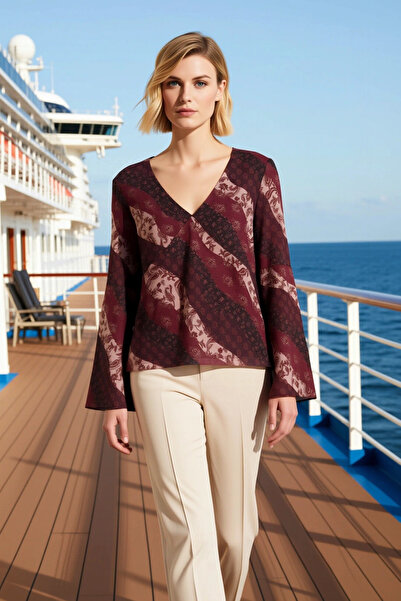 BENERLY Women's Blouse V-Neck Spanish Sleeve Long E Ethnic Patterned t Tulle ...