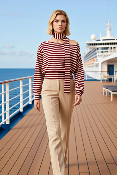 BENERLY Women's Blouse Open Shoulder Asymmetrical Collar Long Low Sleeve Shaw...