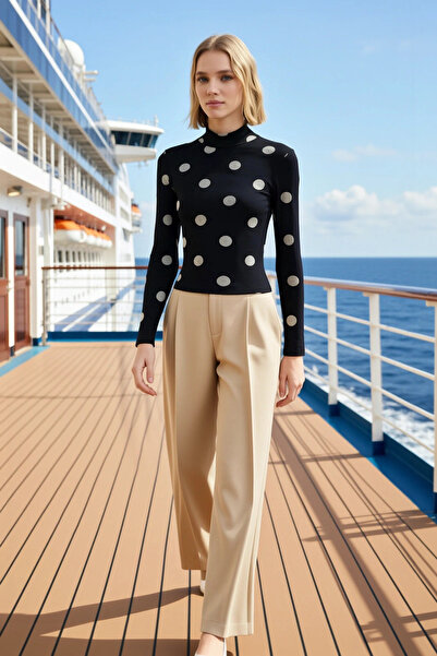 BENERLY Bluză de damă guler ridicat cu mânecă lungă, croială ajustată elastic...