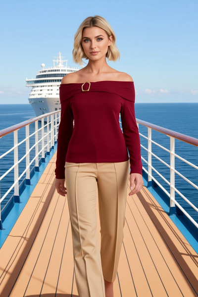 BENERLY Women's Large Size Blouse Carmen Collar Standard Long Sleeve Plain Pa...