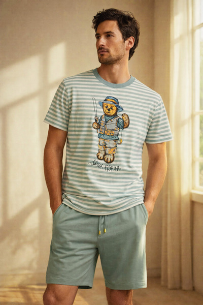 Katia&Bony Чоловічий піжамний комплект Sea La Vie з шортами з малюнком Тедді,...