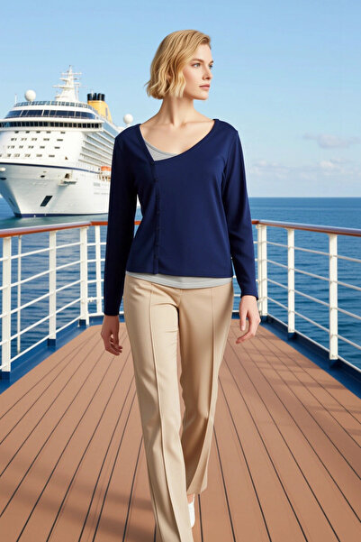 BENERLY Women's Plus Size Blouse Asymmetrical Collar Long Sleeve Combed Cotto...